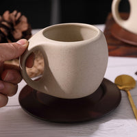 3点セットのコーヒーカップ（カップ1個 + スプーン1本 + 木製コースター1枚）