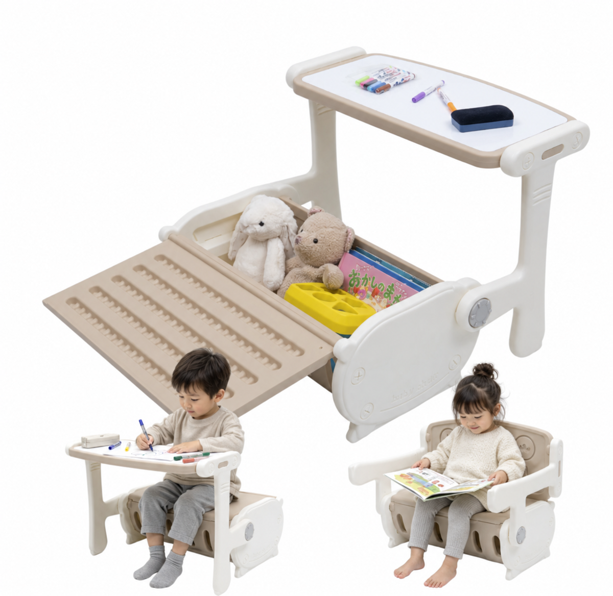 モルフィ｜キッズ変形テーブル&チェア デスク⇔ソファ⇔収納ボックス 3WAY