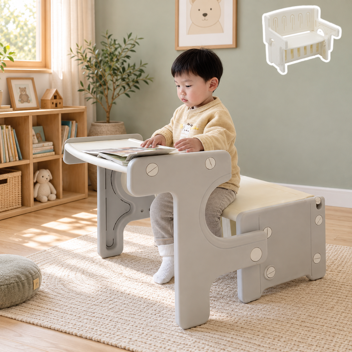 モルフィ｜キッズ変形テーブル&チェア デスク⇔ソファ⇔収納ボックス 3WAY