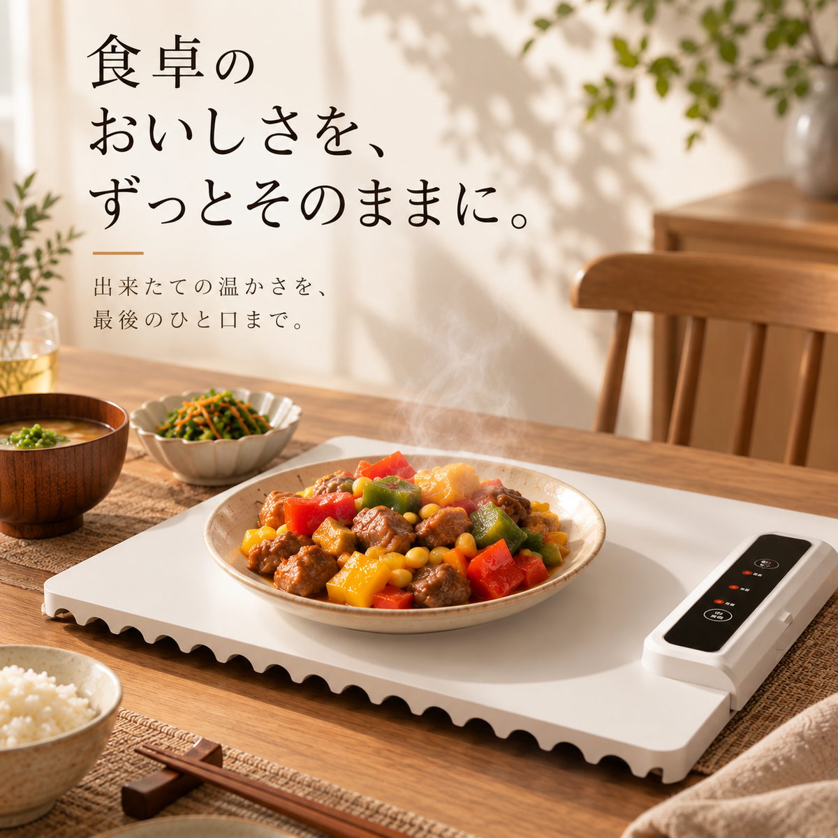 Solva™｜置くだけで冷めない 食品保温プレート 大判60.8×37.8cm 3段階温度調節