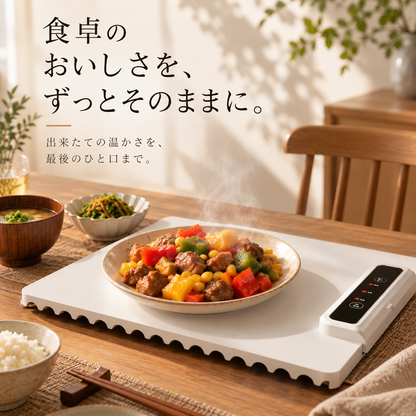 Solva™｜置くだけで冷めない 食品保温プレート 大判60.8×37.8cm 3段階温度調節